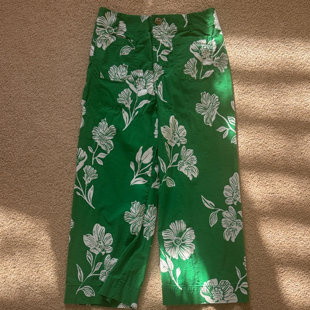 Maeve Green Floral Wide Leg Pants